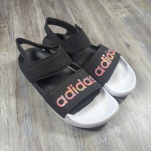 Adidas Adilette Black Iridescent Sport Ankle Strap Sandals Womens Size 10